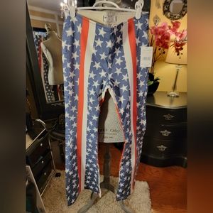 Free People stars and stripes flared stretchy pants.